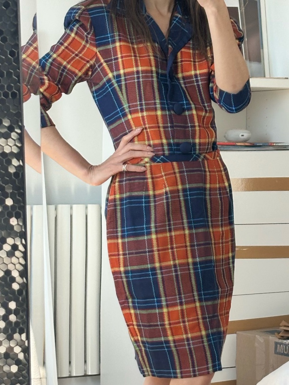 Vintage Skirt Suit Set - Italian Jacket and Skirt in Orange and Blue Tones